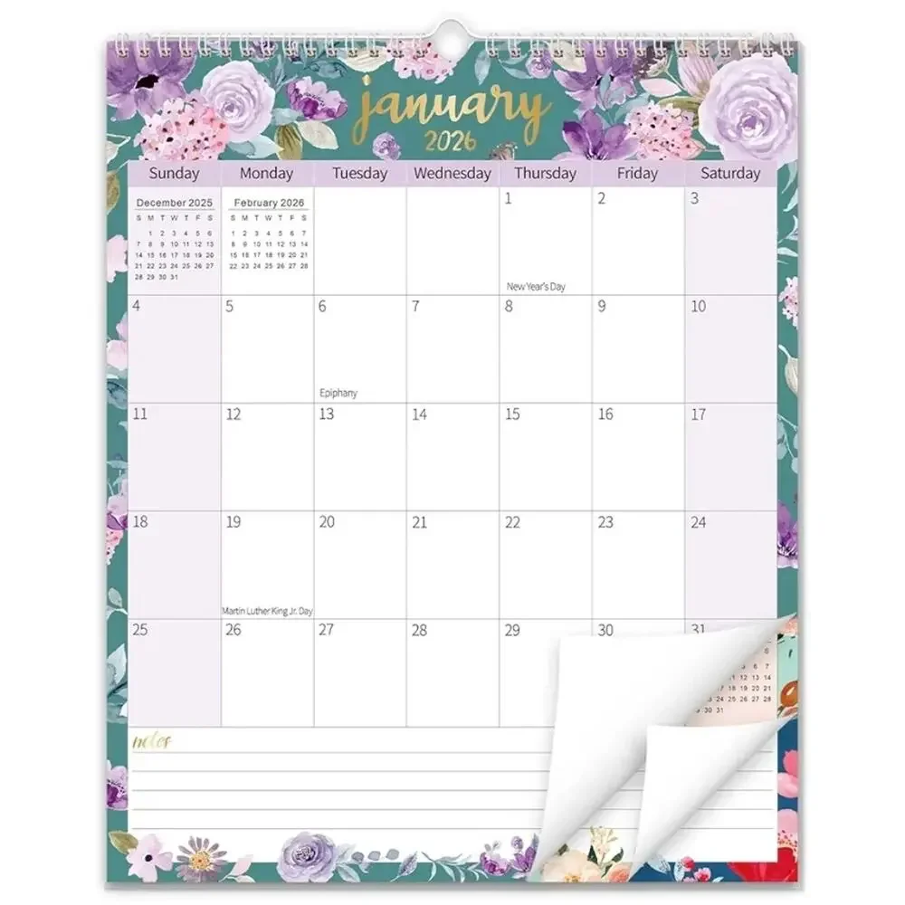 Vertical Wall Calendar 18 Months Hanging Jun. 2025-Dec. 2026 Floral 14